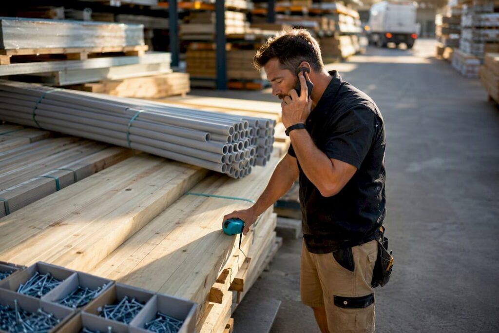 Tradie organising materials at supplier yard
