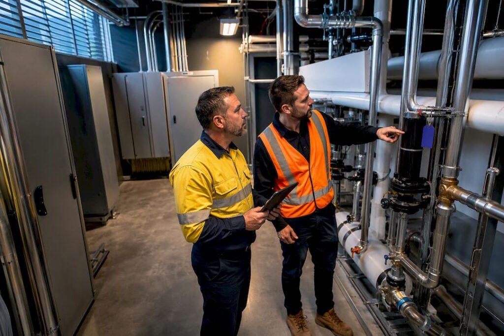 Team inspecting completed building services