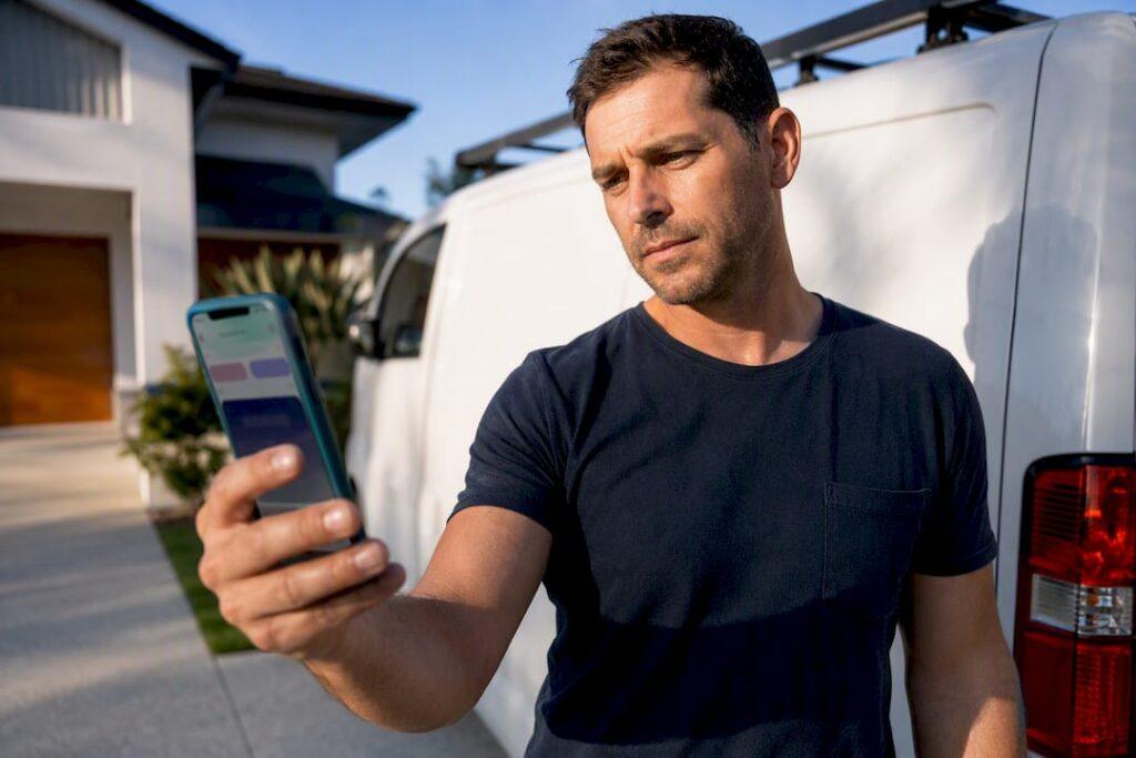 Australian tradie reviewing a mobile homepage