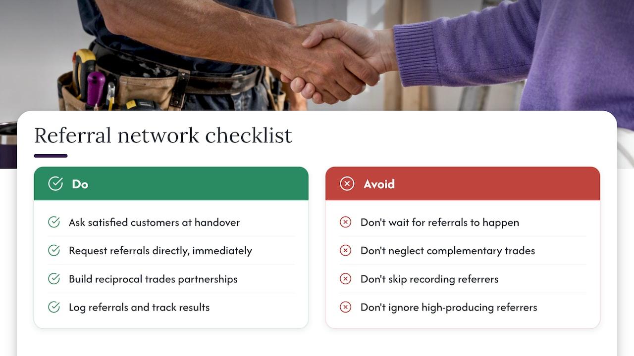 Strategies for building and leveraging referral networks — overview diagram