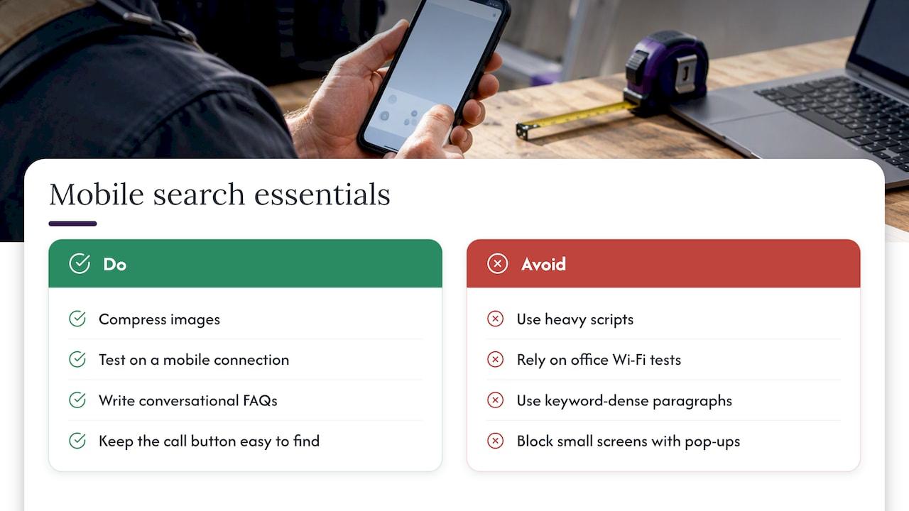 Mobile optimisation and voice search for service area pages — overview diagram